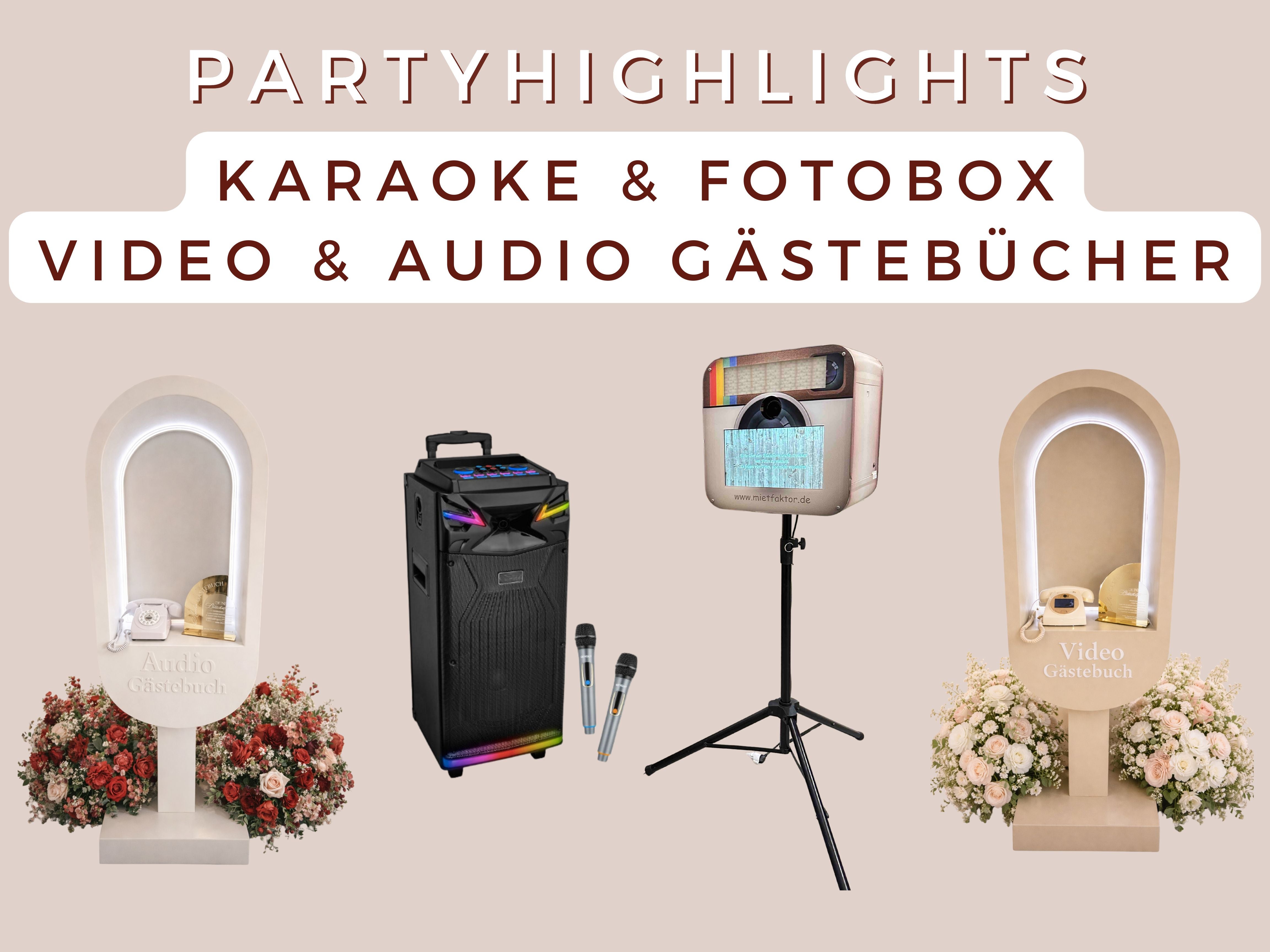 Fotobox, Karaoke, Video Gästebuch, Audio Gästebuch, Fotobooth, Photobooth, Partyhighlight Hochzeit