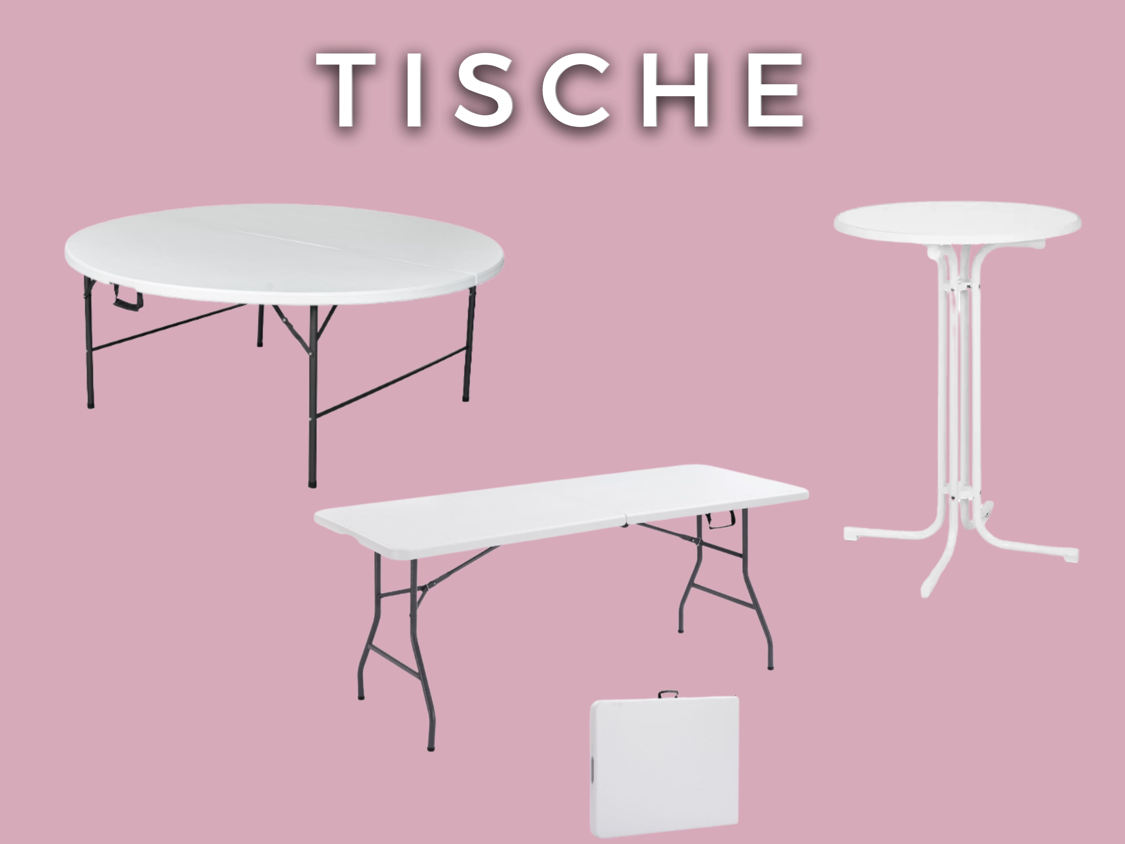 Tische, Banketttische rund und eckig 150-180cm, Stehtische