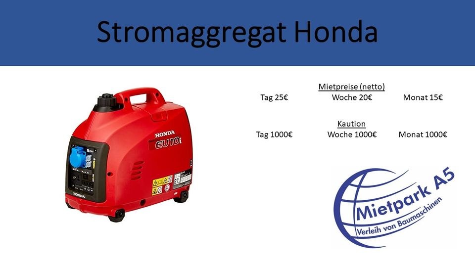 Mietpark A5 Stromaggregat Honda EU 10i mieten bei Mietpark A5
