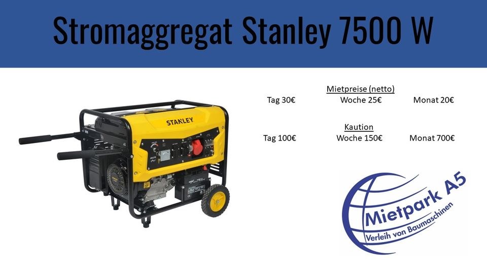 Mietpark A5 Stromaggregat 230V 400 V mieten bei Mietpark A5