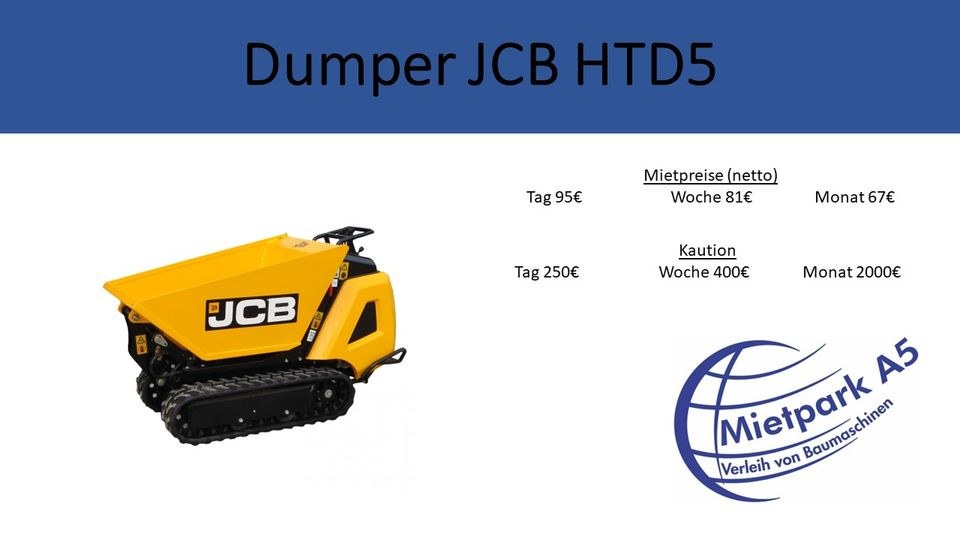 Mietpark A5 JCB Dumper Kipper HTD5 Dumpster mieten bei Mietpark A5