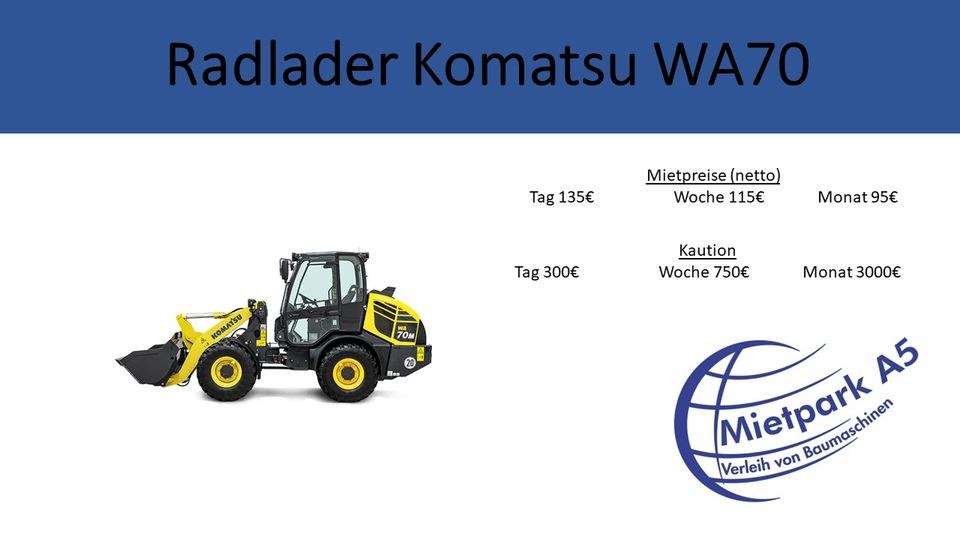 Mietpark A5 Radlader Komatsu WA70 Baumaschinen mieten bei Mietpark A5