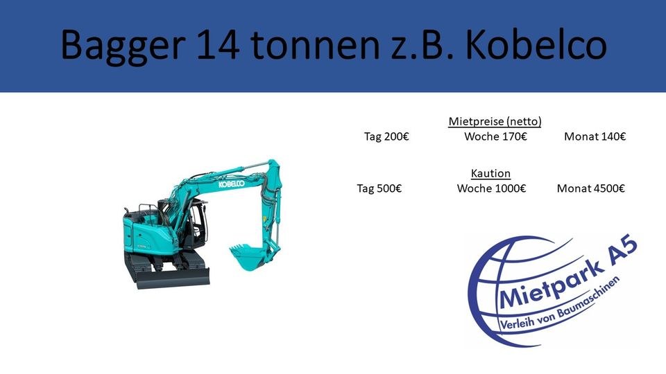 Mietpark A5 17to Bagger Kobelco SK 140 srl 7 mieten bei Mietpark A5