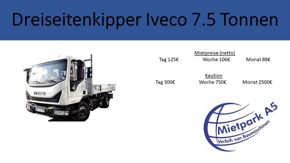 Mietpark A5 Dreiseitenkipper Iveco 7,5T LKW mieten bei Mietpark A5