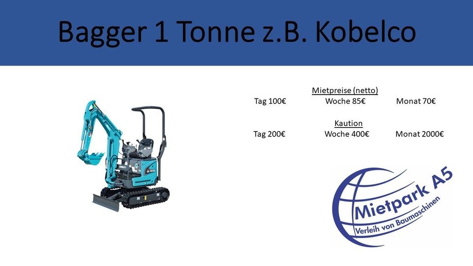 Mietpark A5 Minibagger Microbagger 900kg mieten bei Mietpark A5
