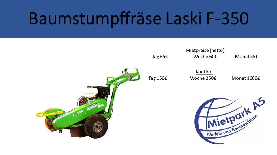 Mietpark A5 Baumstumpffräse Stubbenfräse mieten bei Mietpark A5