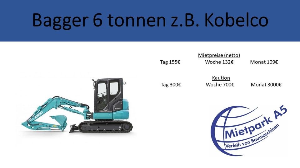 Mietpark A5 Kompaktbagger Kobelco SK50 5 6t mieten bei Mietpark A5