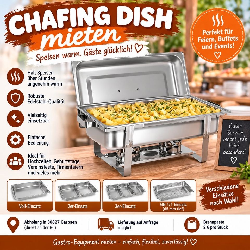 Chafing Dish Speisenwärmer mieten in Garbsen – für Fest & Ausschank