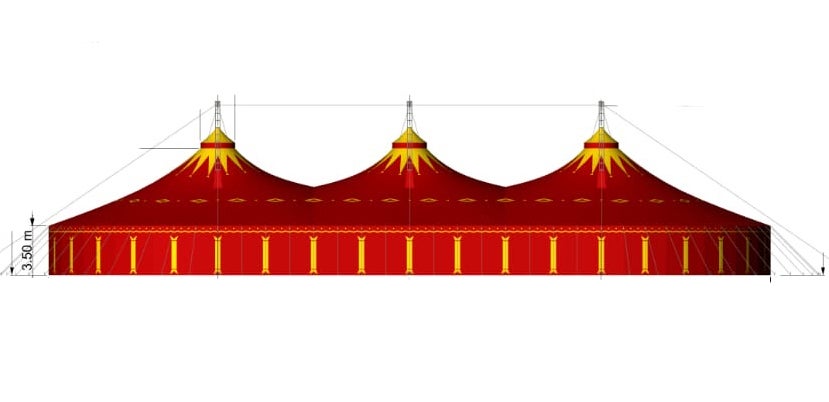 Zirkuszelt 1104m² - 6 Master rot/gelb - Gala - Festival - Firmenfeier – 2