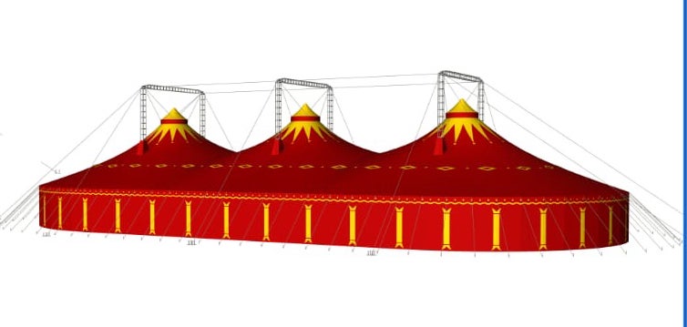 Zirkuszelt 1104m² - 6 Master rot/gelb - Gala - Festival - Firmenfeier