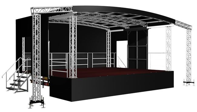 Rundbogen Trailerbühne mobile Bühne Open Air 48qm 8x6m – 2