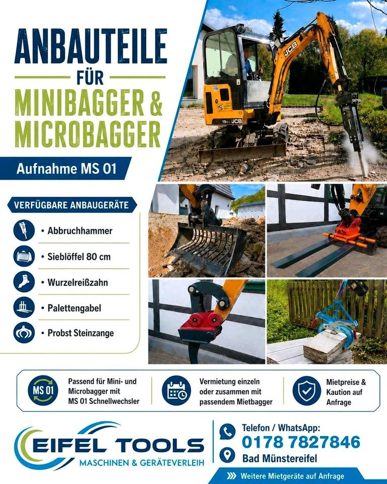 Minibagger AnbaugeräteMS01 z.B Abbruchhammer mieten