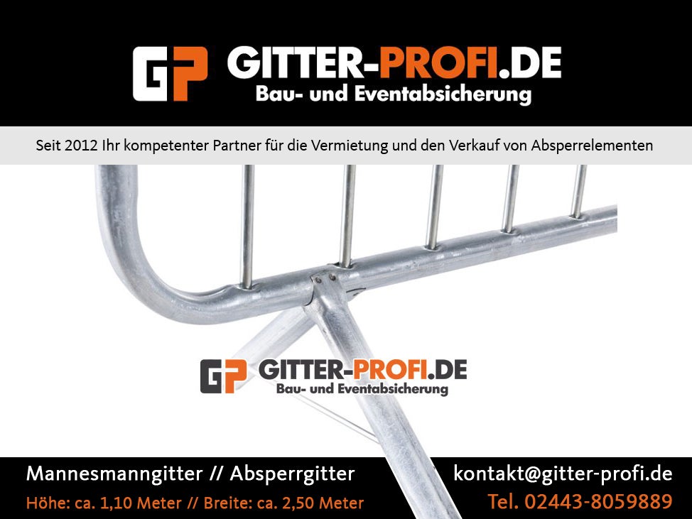 Absperrgitter mieten oder kaufen bei Gitter-Profi.de - Mannesmanngitter - Demogitter - Personengitter Drängelgitter – 2