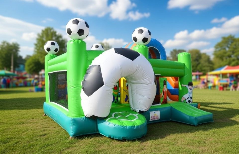 Hüpfburg Fußball Rutsche Multiplay mieten bei Vermietung Flachsbarth