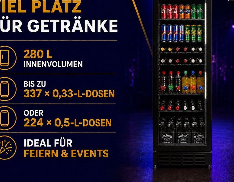 GETRÄNKEKÜHLSCHRANK 280l 60x50x160 LED mieten bei Hibert Rental – 2