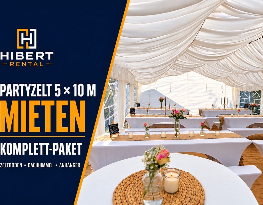PARTYZELT 5x10 Boden Dachhimmel +Anhänger mieten bei Hibert Rental