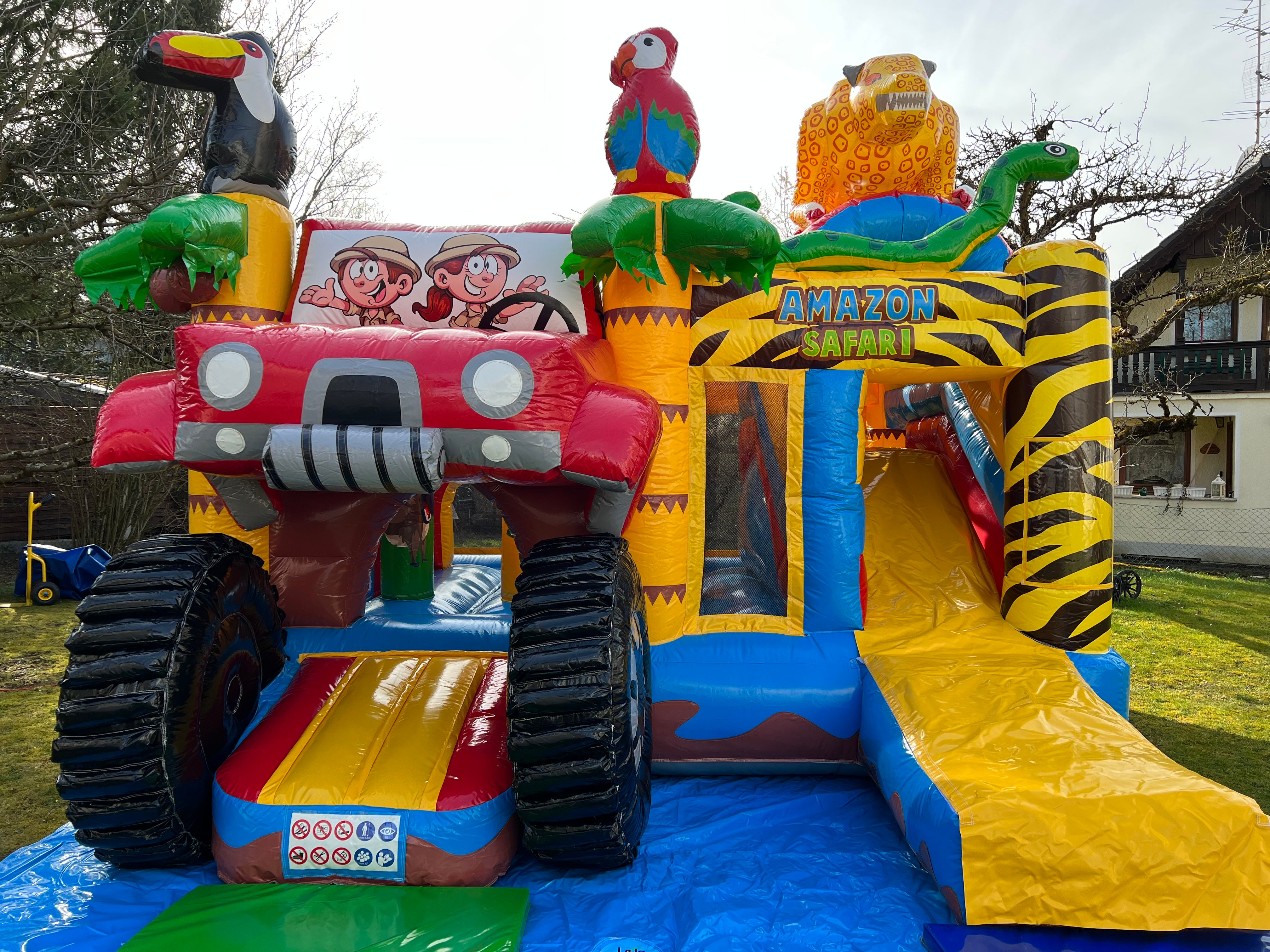 Hüpfburg Safari Multiplay mit Rutsche mieten