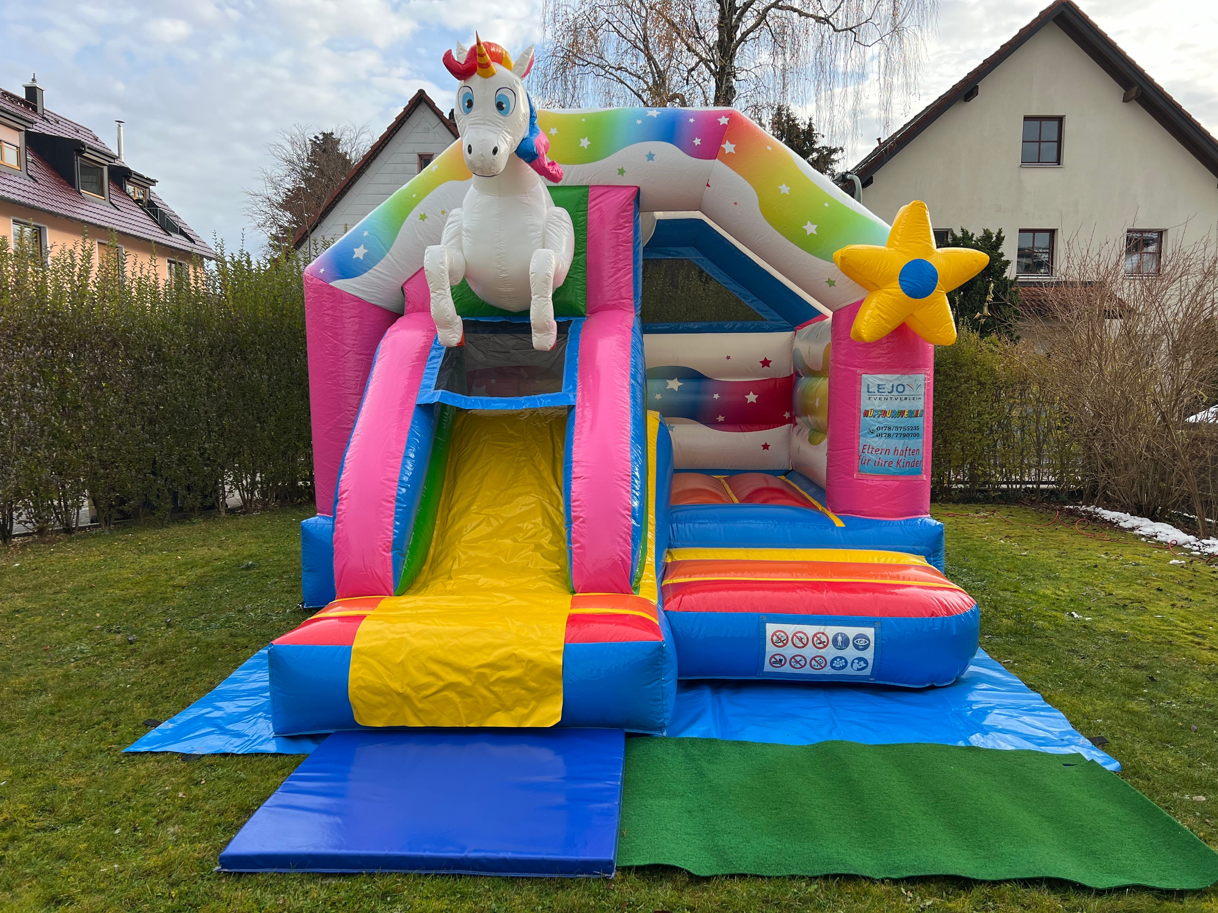 Hüpfburg Einhorn mit Rutsche zu vermieten – 2