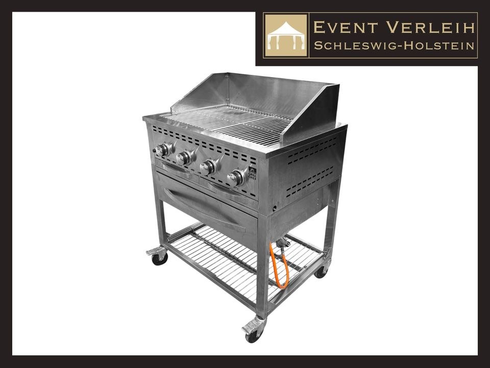 Eventgrill Gas 4 flammig auf Rollen Edelstahl mieten in Kiel