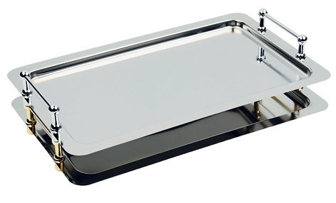 Serviertablett aus Edelstahl m. Griffe