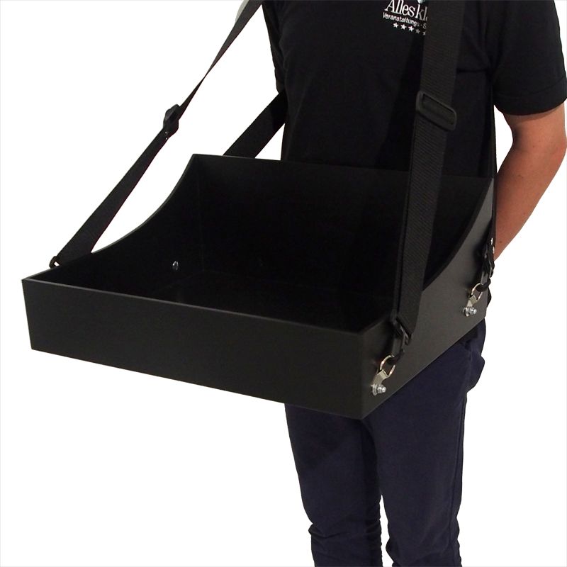 Bauchladen schwarz mit ergonomischen Tragegurt