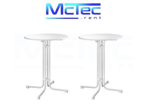 2x Stehtisch Bistrotisch Gartentisch 110cm hoch, 70cm durchm., weiß, klappbar, wetterfest