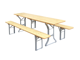 Festzeltgarnitur 70 cm mieten – robuste Bierzeltgarnitur (Tisch + 2 Bänke) – 2