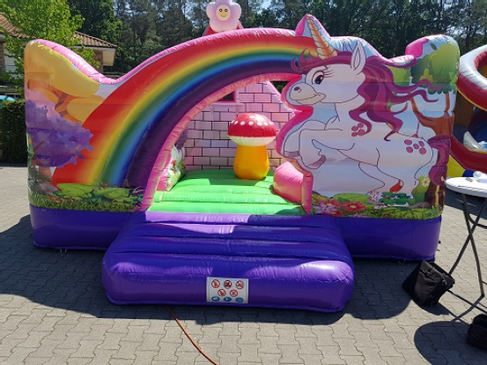 Hüpfburg Einhorn mieten – mit Rutsche & Bällebad, 4,9 x 4,9 m, DIN EN 14960 – 2