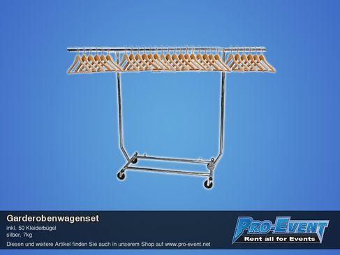 Garderobenwagen-Set inkl. 40 Holzbügel mieten – verchromt, klappbar, verstellbar – 2