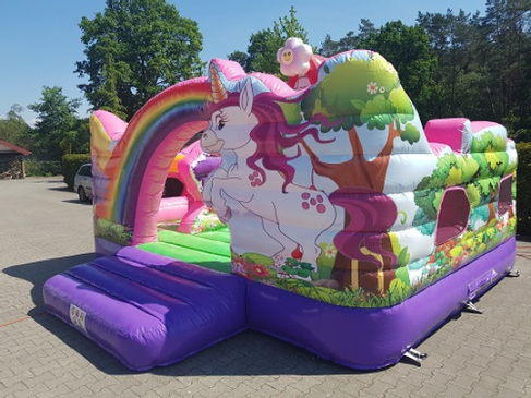 Hüpfburg Einhorn mieten – mit Rutsche & Bällebad, 4,9 x 4,9 m, DIN EN 14960