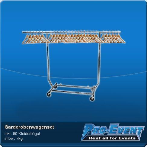 Garderobenwagen-Set inkl. 40 Holzbügel mieten – verchromt, klappbar, verstellbar