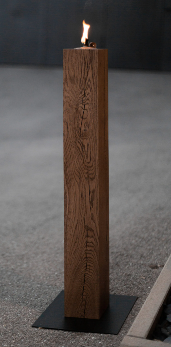 Fackelsäule mieten – Eiche Massivholz, Handarbeit, 90 cm – 3