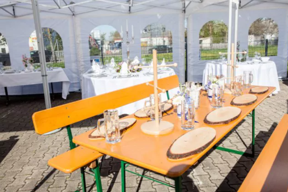 Biertischgarnitur breit mit Lehne 3-teilig