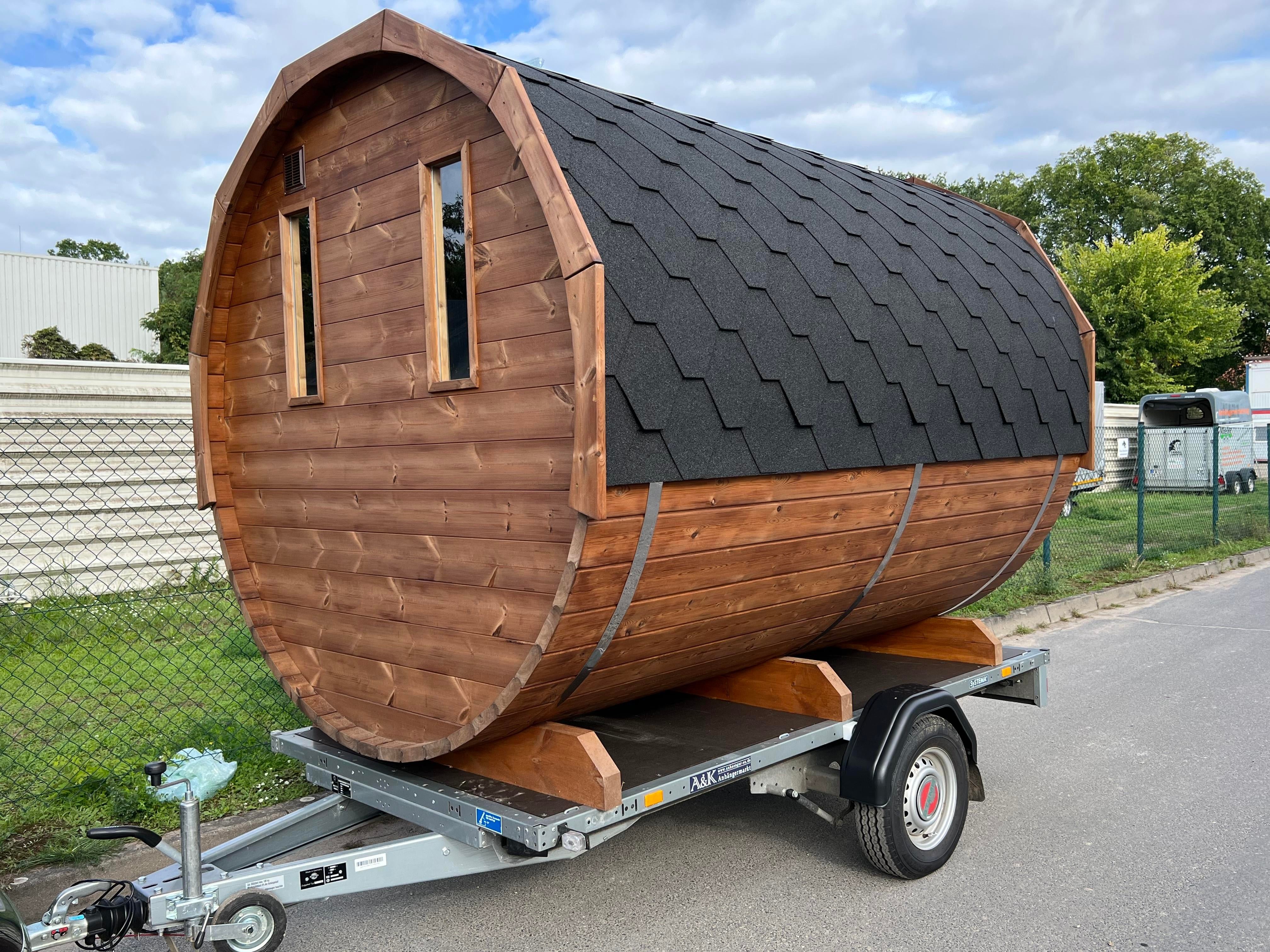 Vermiete Mobile Sauna 3m Fasssauna Faßsauna m. Holzofen & Vorraum Wellness – 2