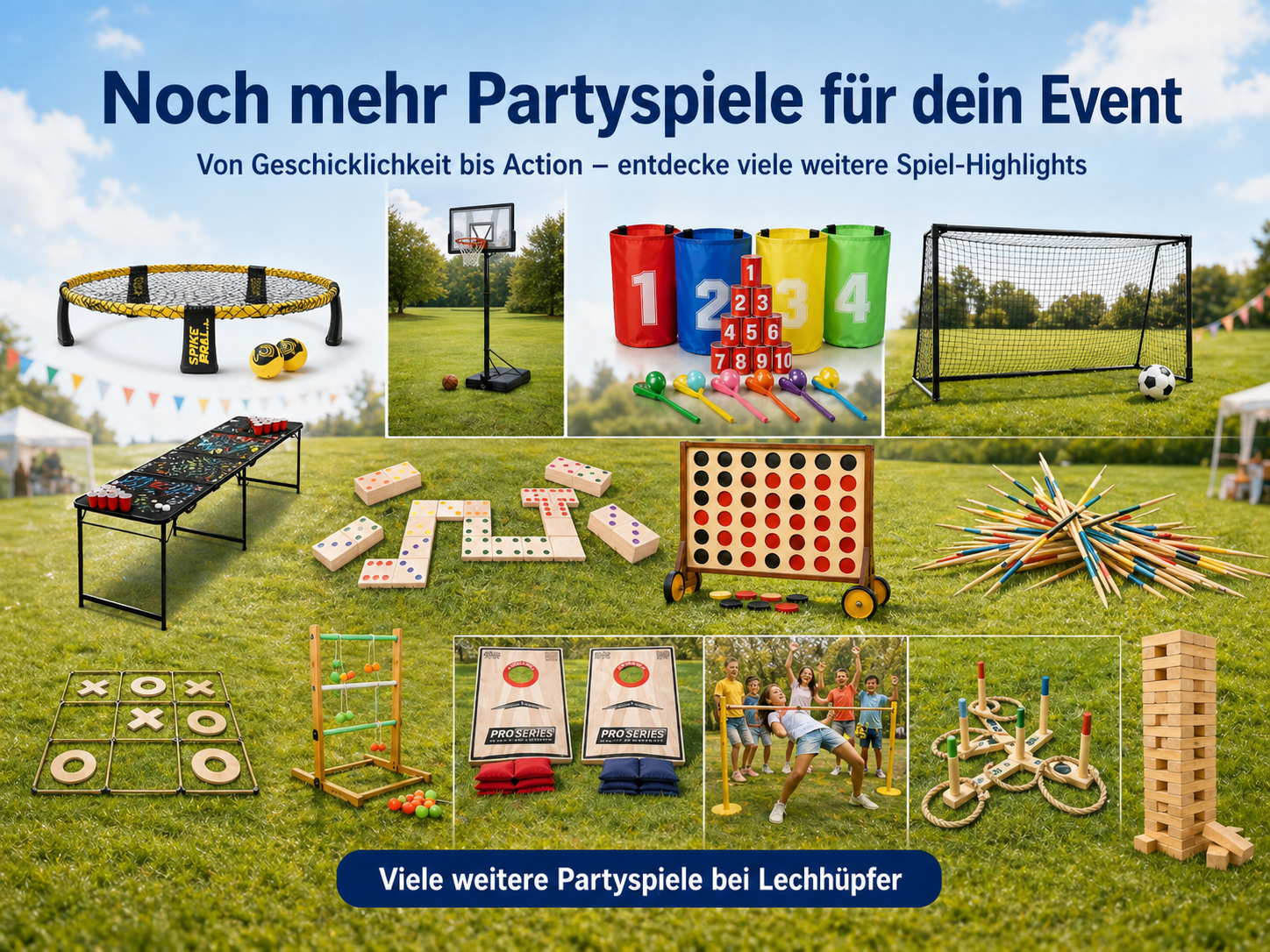 Partyspiele mieten – XXL Stapelturm, XXL Vier Gewinnt & Speed Check für Events – 2