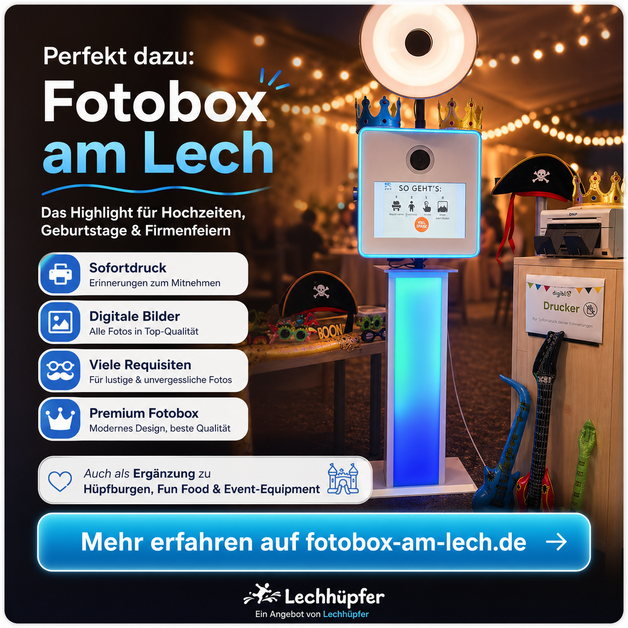Fotobox am Lech mieten – Premium Fotobox für Hochzeit, Geburtstag & Firmenfeier