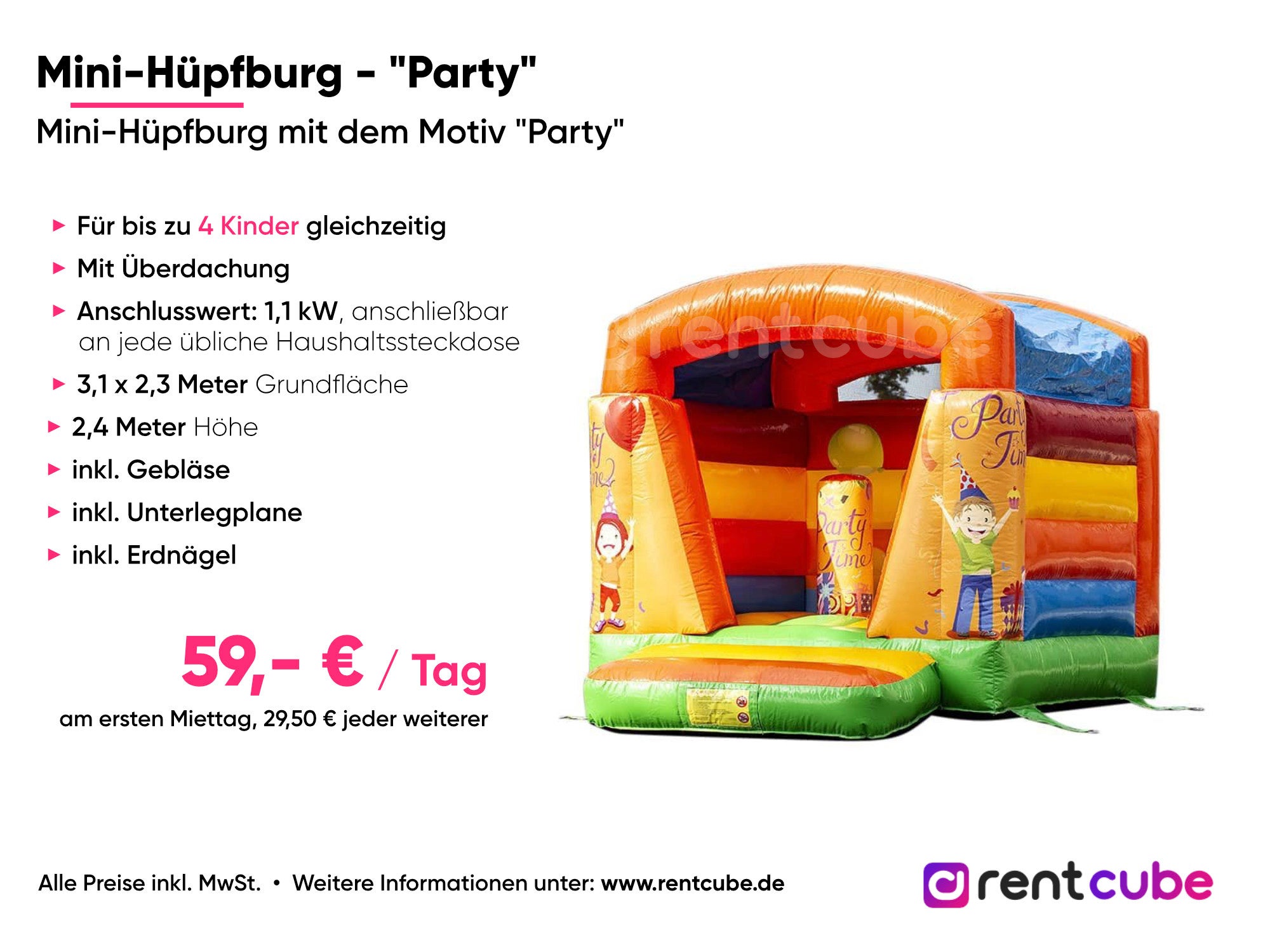 Kleine Hüpfburg "Party" | Perfekt für den Kindergeburtstag – 4