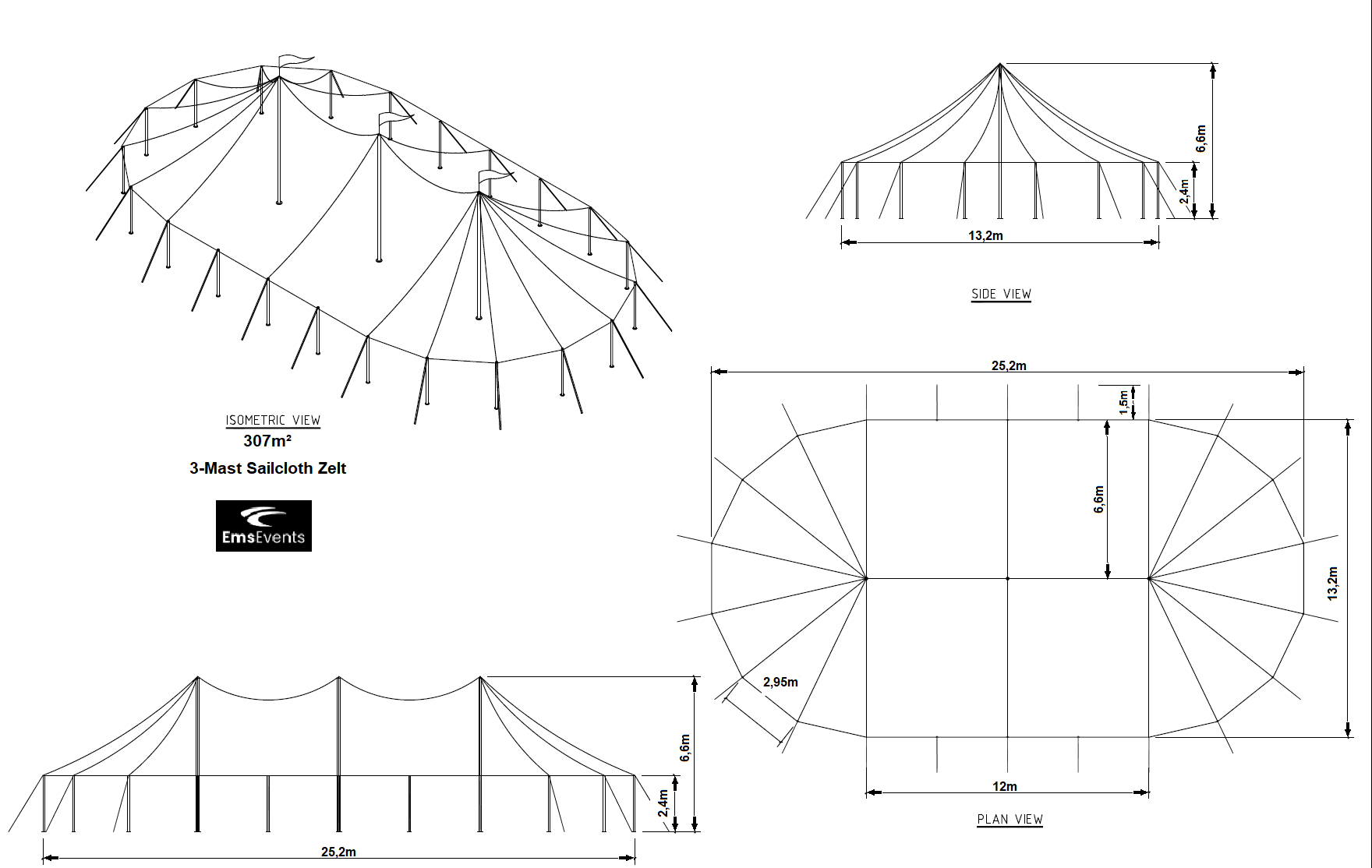 3-Mast Sailclothzelt mieten – Segeltuch-Festzelt, 6,6 m Deckenhöhe – 2