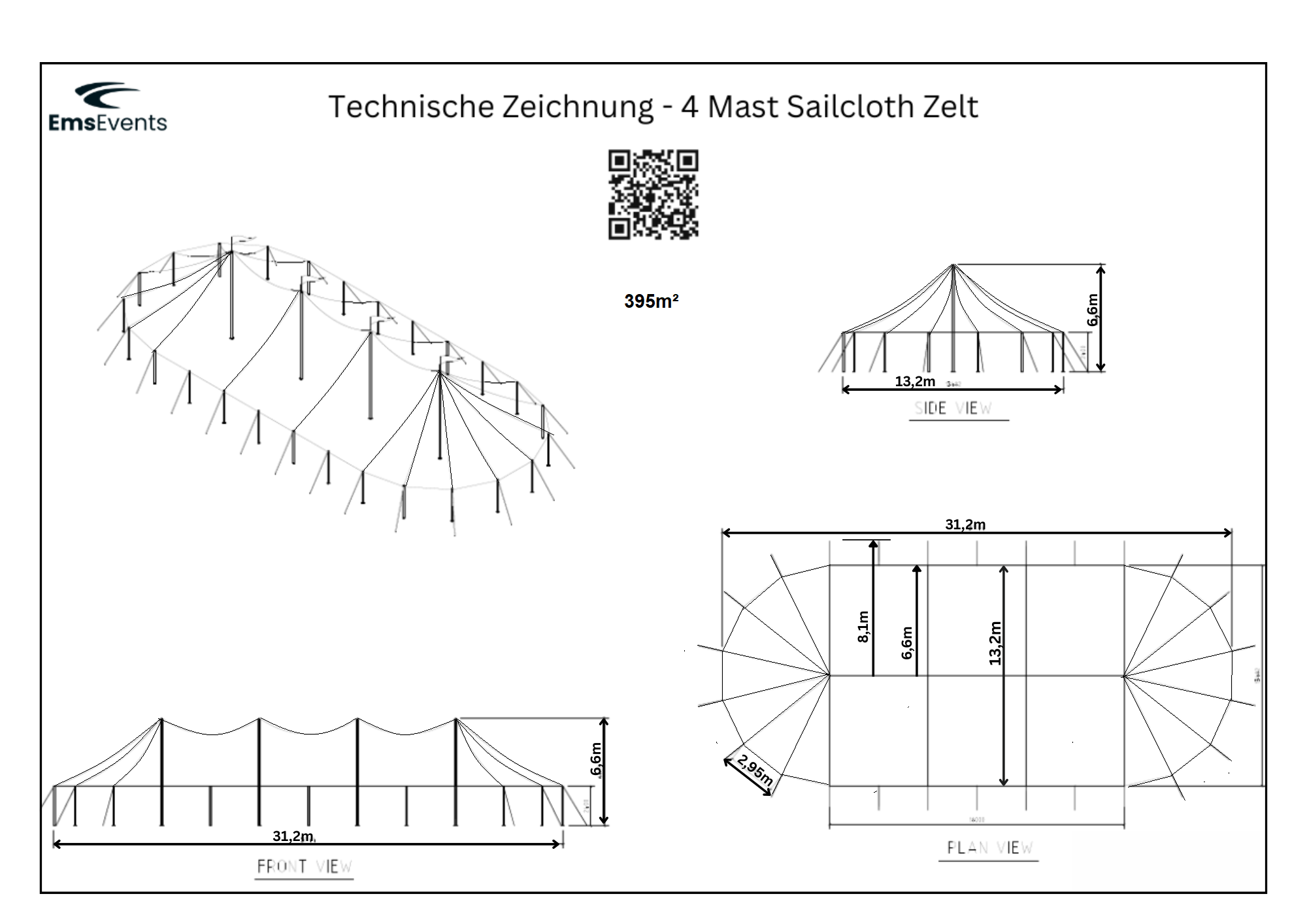 4-Mast Sailclothzelt mieten – Segeltuch-Festzelt, 6,6 m Deckenhöhe – 2