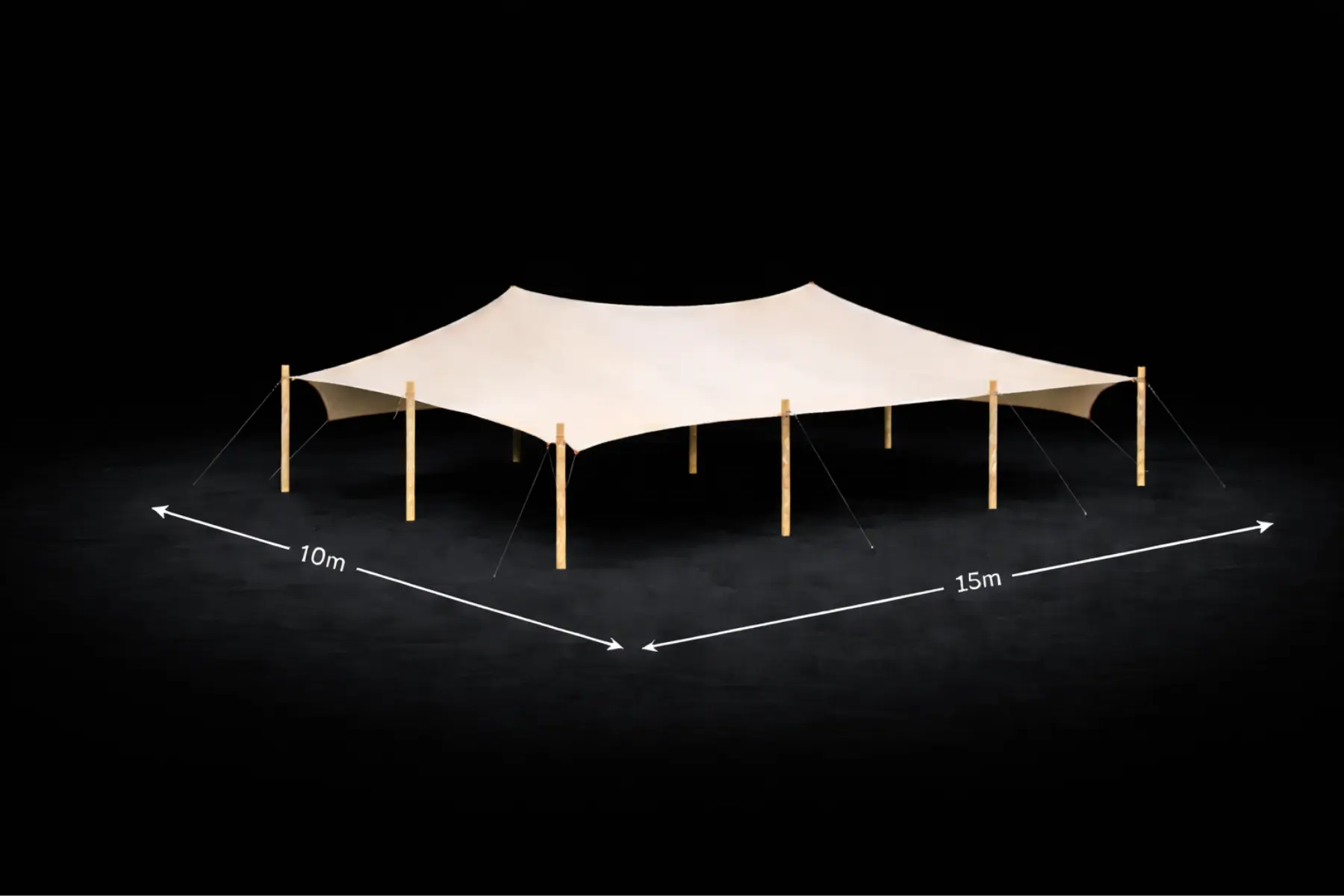 Stretchzelt 10x15m mieten – flexible Aufbauform, Holzstangen