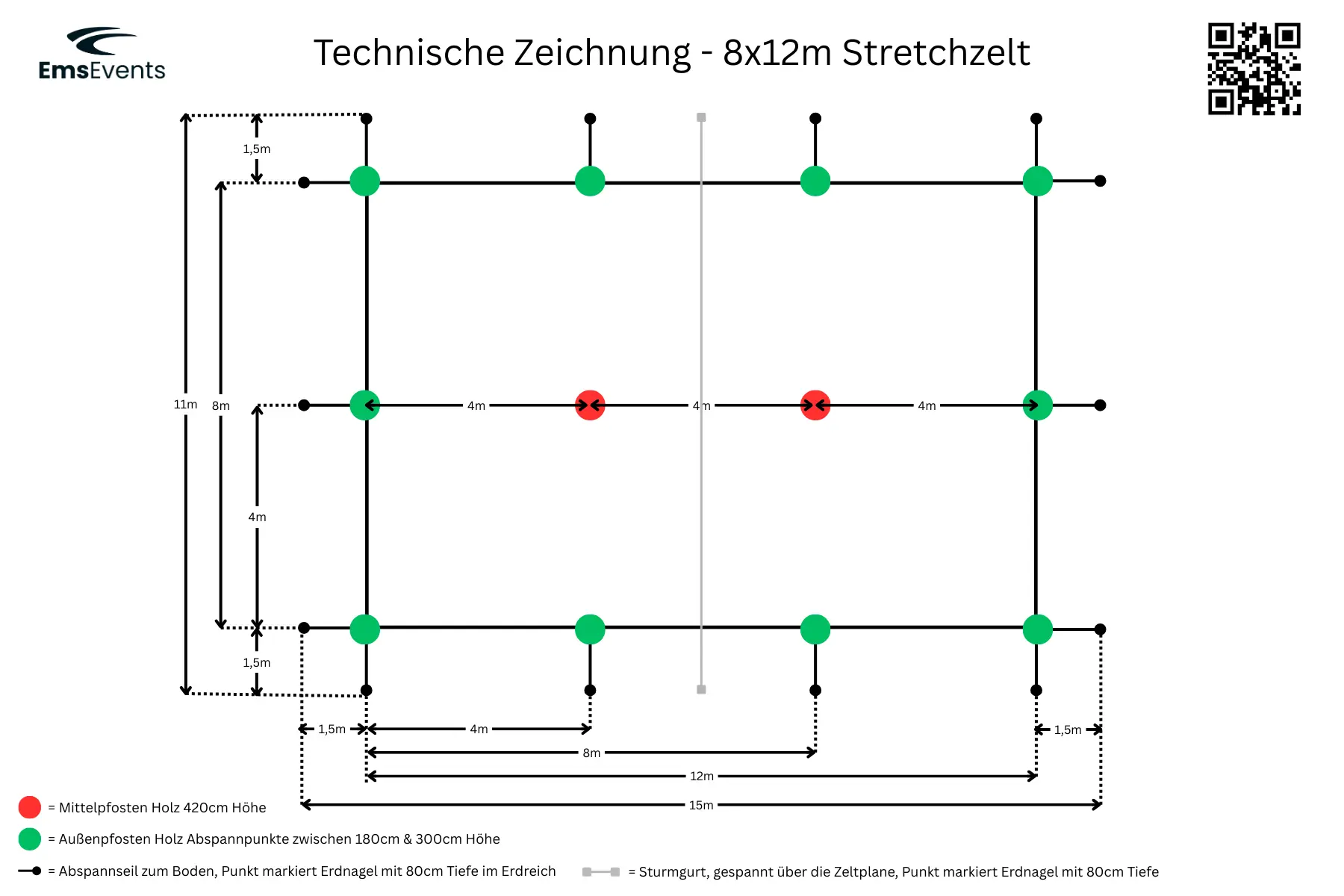 Stretchzelt 8x12m mieten – flexible Aufbauform, Holzstangen – 2