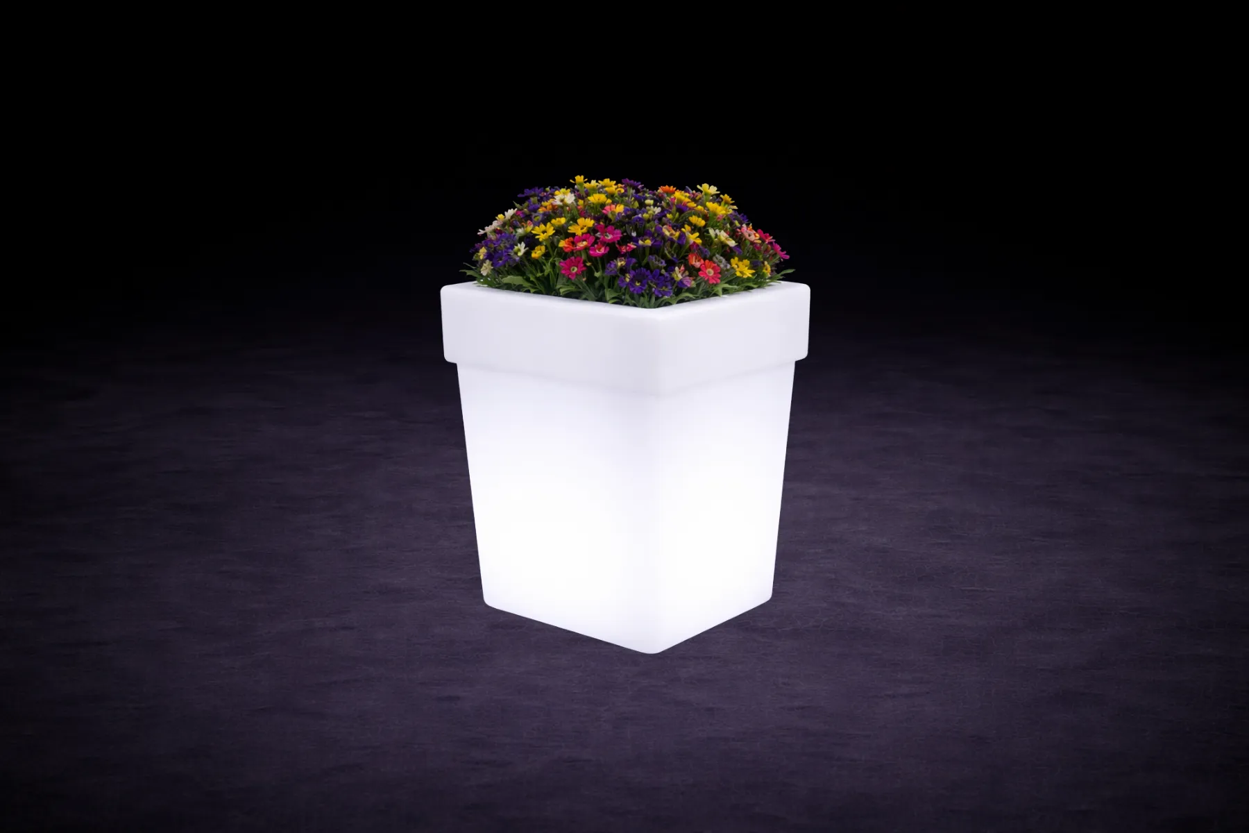 LED Blumentopf eckig mieten – beleuchtetes Loungemöbel
