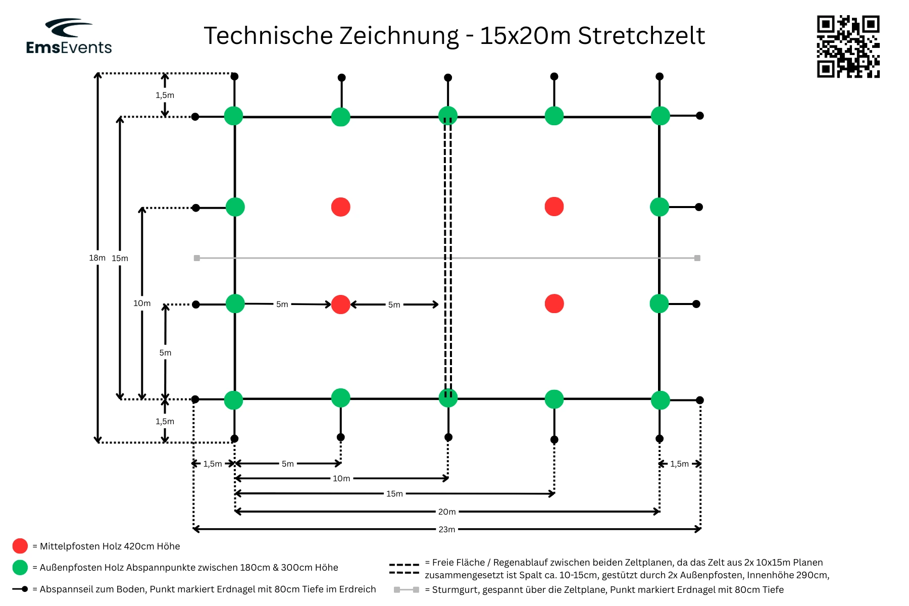 Stretchzelt 15x20m mieten – flexible Aufbauform, Holzstangen – 2