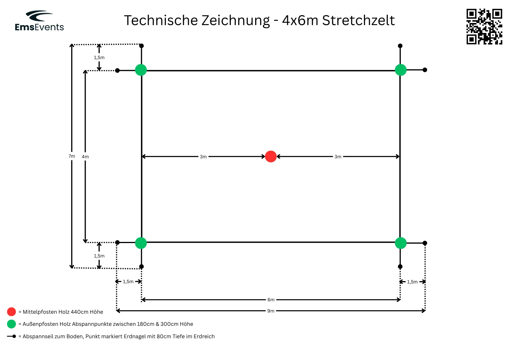 Stretchzelt 4x6m mieten – flexible Aufbauform, Holzstangen – 2