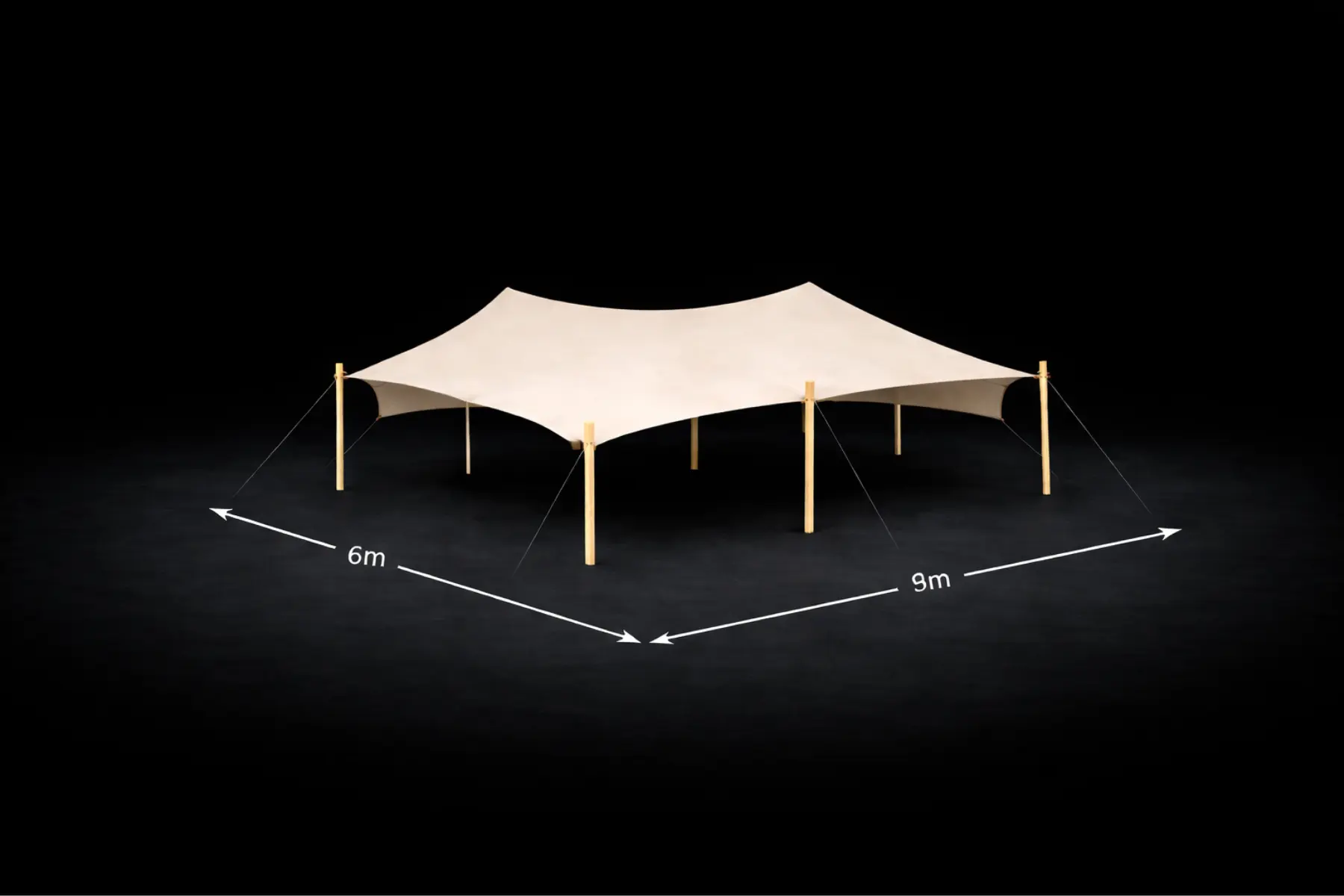 Stretchzelt 6x9m mieten – flexible Aufbauform, Holzstangen