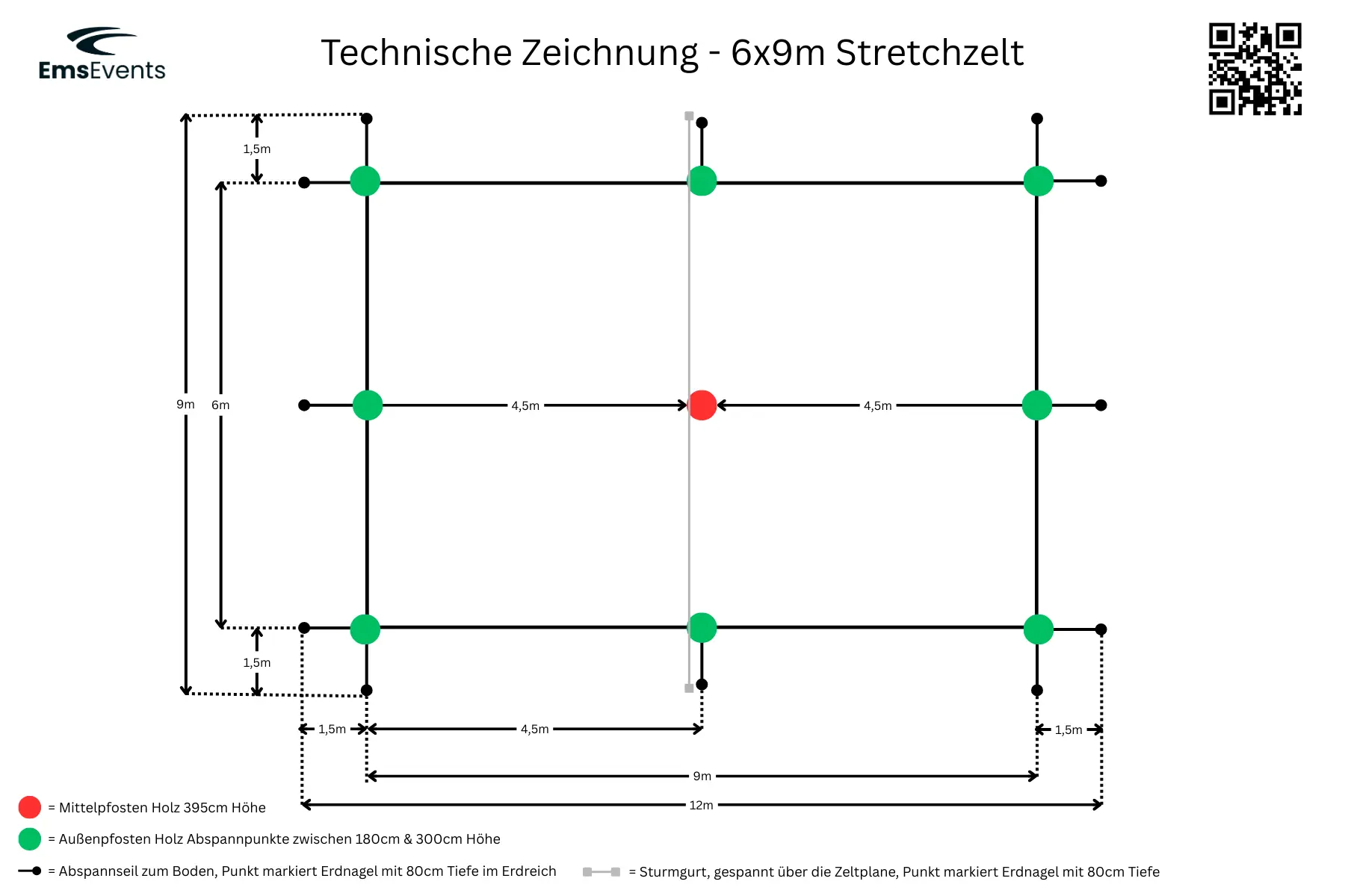 Stretchzelt 6x9m mieten – flexible Aufbauform, Holzstangen – 2