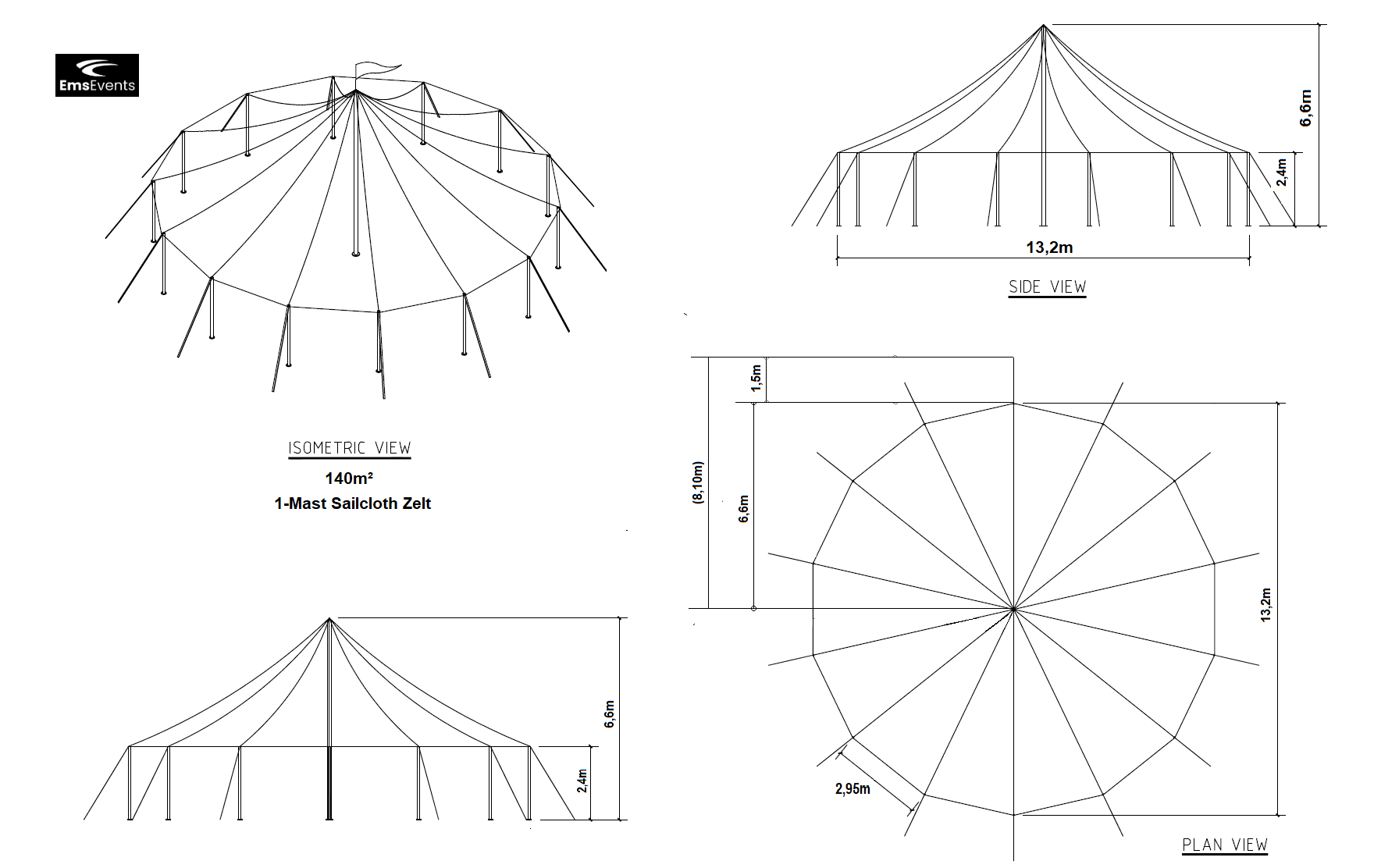 1-Mast Sailclothzelt mieten – Segeltuch-Festzelt, 6,6 m Deckenhöhe – 2