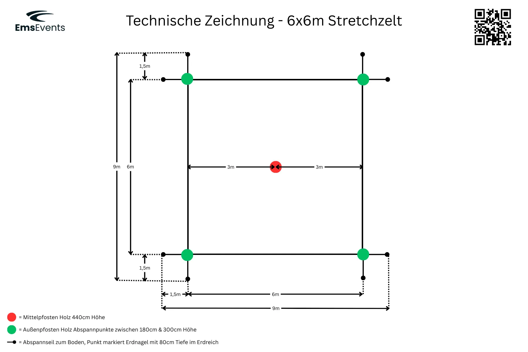 Stretchzelt 6x6m mieten – flexible Aufbauform, Holzstangen – 2
