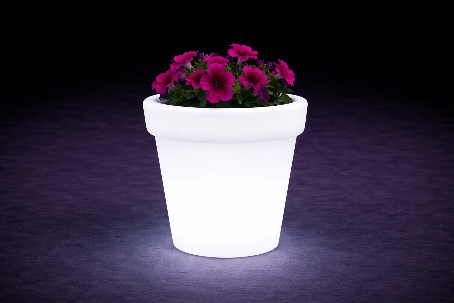 LED Blumentopf rund mieten – beleuchtetes Loungemöbel