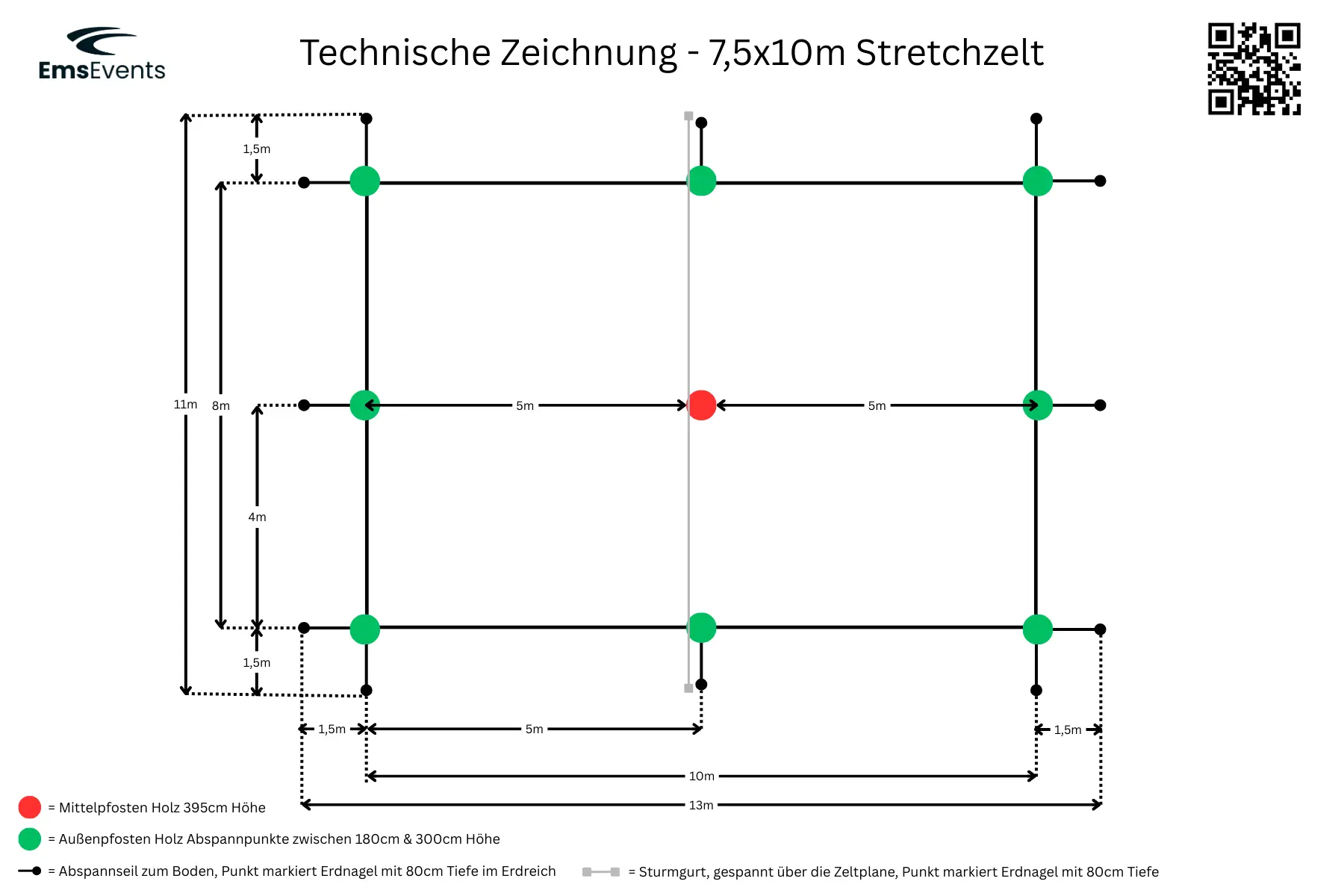 Stretchzelt 7,5x10m mieten – flexible Aufbauform, Holzstangen – 2